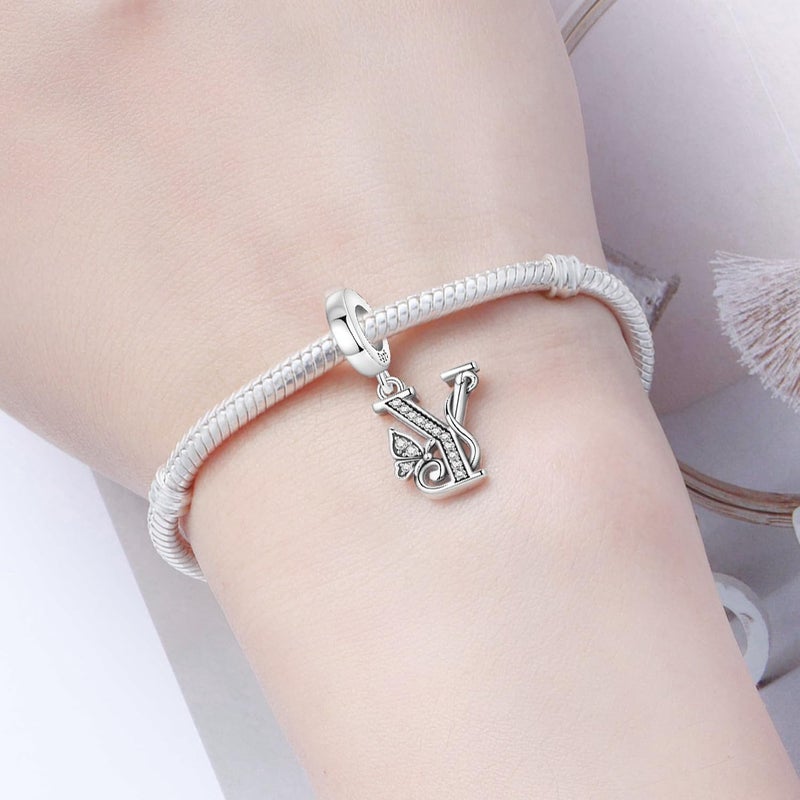 PANPOKI Store 2 Pack 925 Sterling Silver Butterfly Letter Charms for Bracelets and Necklace Alphabet Initial Dangle Pendants Round Spacer Beads Pave Cubic Zirconia Jewelry Gift for Women - Image 4